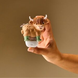 Highland Cow Keychain Charm in Tan with Mint Boots